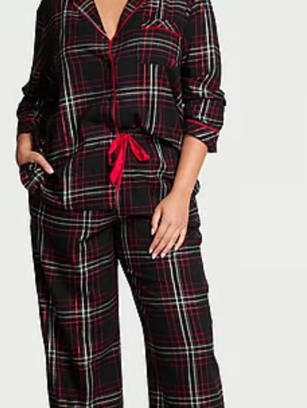 Victoria's Secret Black Plaid Pajama Set with Red Accents